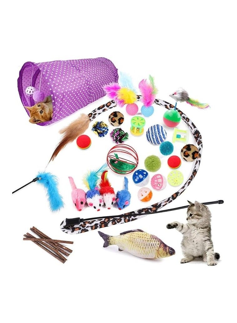 S2C 28 Pcs Cat Toys Interactive Accessories - Cat Accessories For Indoor Cats, Kitten Toys, Cat Tunnel And Tent, Kitten Toys For Biting, Cat Toys For Kittens, Cat Toy Fish For Cat Lovers…