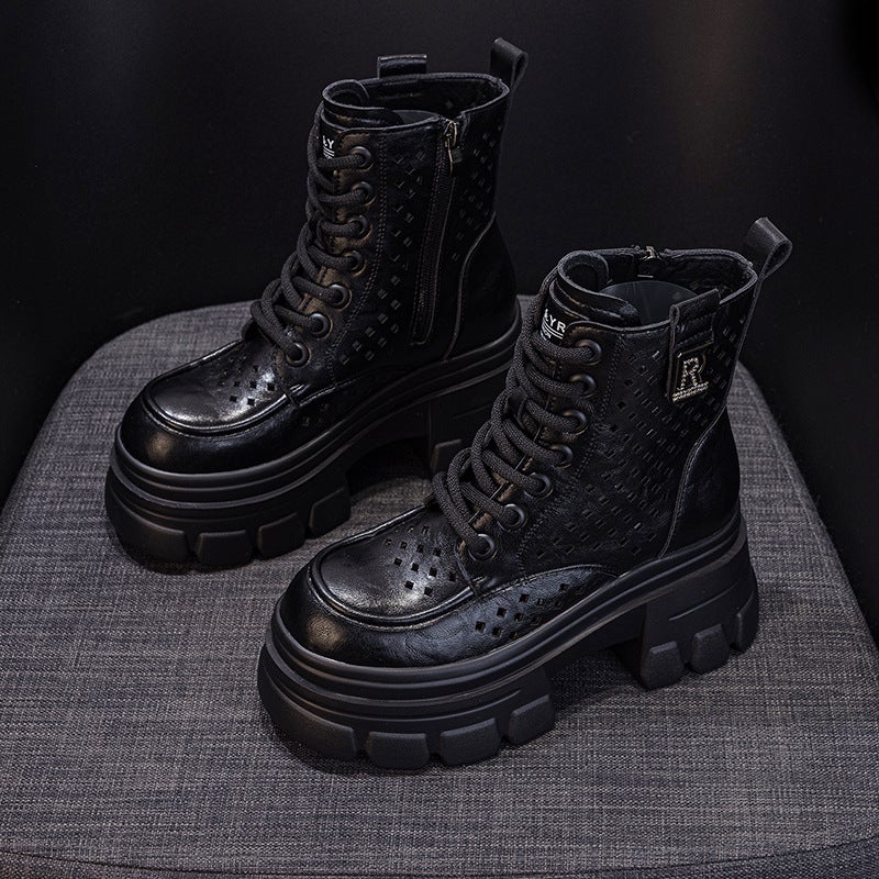 Thick-Soled Hollow-Out Martin Boots 2026 Summer New Style Hollow Breathable Mesh Boots Perforated Martin Boots Height-Increasing Women''s Boots - Image 1