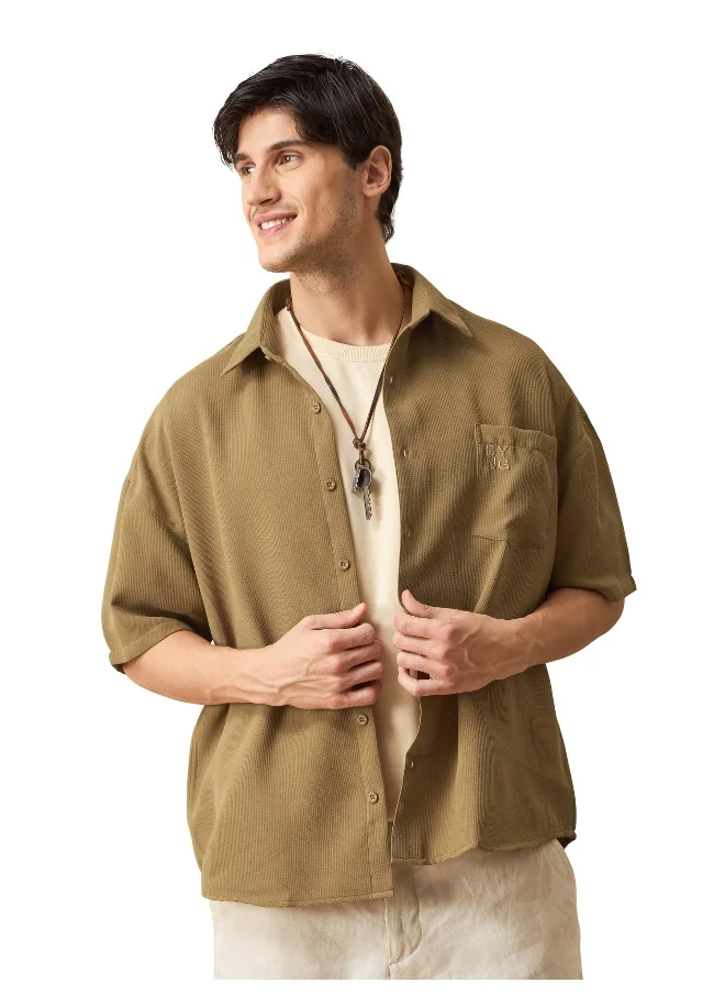 بيونغ Sand Brown Half Sleeve Waffle Shirt for Men