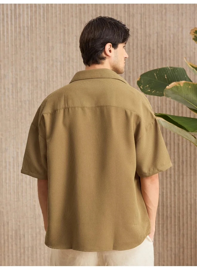 بيونغ Sand Brown Half Sleeve Waffle Shirt for Men