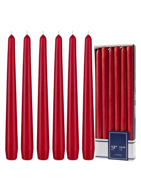Tall Taper Red Candles (Pack of 12) 25cm Long Candle for Romantic Dinner Long Candles wax candles gift set long burning candles taper candles unscented dinner candles tea light candles birthday Gift for Women, Kids