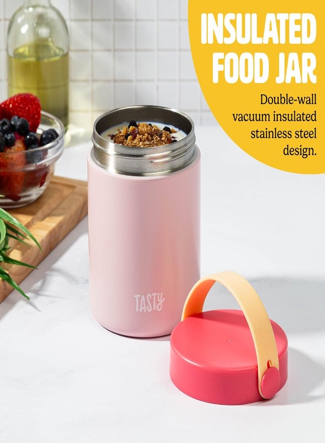 Tasty Food Jar with Folding Handle, Portable Snack Travel or Lunch Container, Stainless Steel Insulated Vacuum with Leak-Proof Lid, Keeps Food Hot or Cold for Hours, 15-Ounce, Pink - Image 2