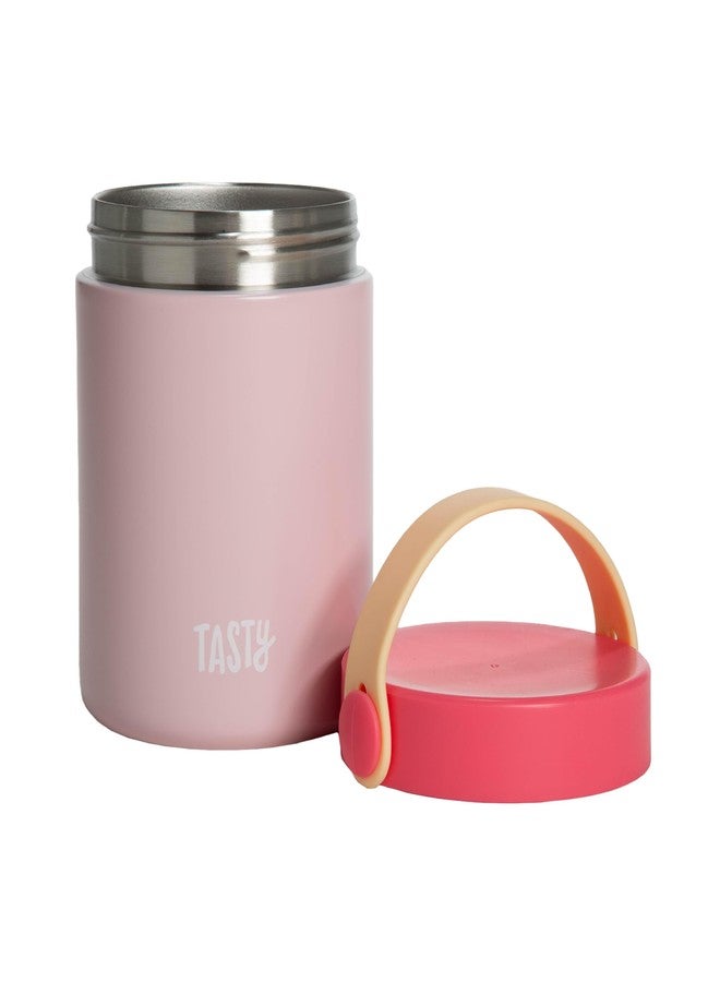 Tasty Food Jar with Folding Handle, Portable Snack Travel or Lunch Container, Stainless Steel Insulated Vacuum with Leak-Proof Lid, Keeps Food Hot or Cold for Hours, 15-Ounce, Pink - Image 1