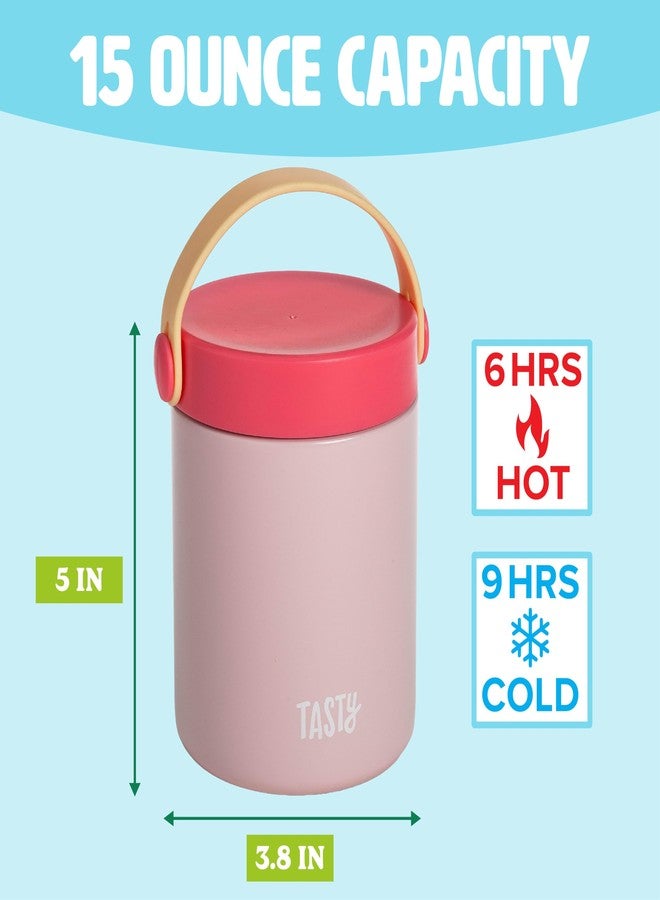 Tasty Food Jar with Folding Handle, Portable Snack Travel or Lunch Container, Stainless Steel Insulated Vacuum with Leak-Proof Lid, Keeps Food Hot or Cold for Hours, 15-Ounce, Pink - Image 3
