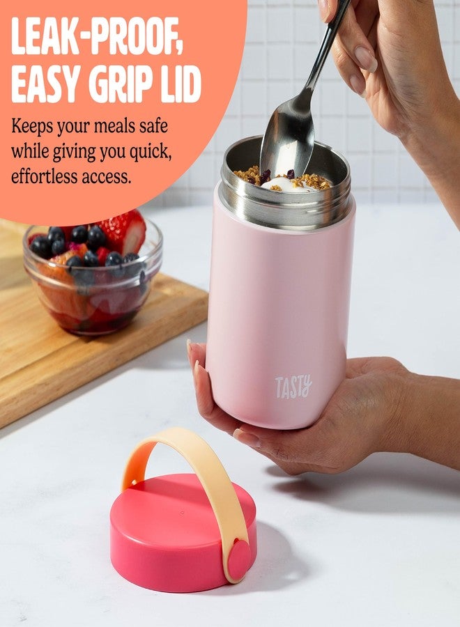 Tasty Food Jar with Folding Handle, Portable Snack Travel or Lunch Container, Stainless Steel Insulated Vacuum with Leak-Proof Lid, Keeps Food Hot or Cold for Hours, 15-Ounce, Pink - Image 4