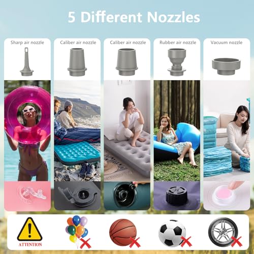 ICEKATI Portable Air Pump for Inflatables, ICEKATI Mini Electric Rechargeable Inflate Deflate Pump with Camping Light for Pool Floats, Swimming Rings, Air Mattress, Sleeping Pads, Vacuum Storage Bags - Image 5