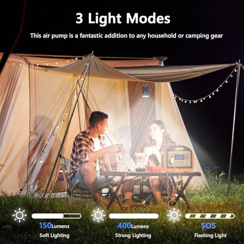 ICEKATI Portable Air Pump for Inflatables, ICEKATI Mini Electric Rechargeable Inflate Deflate Pump with Camping Light for Pool Floats, Swimming Rings, Air Mattress, Sleeping Pads, Vacuum Storage Bags - Image 3