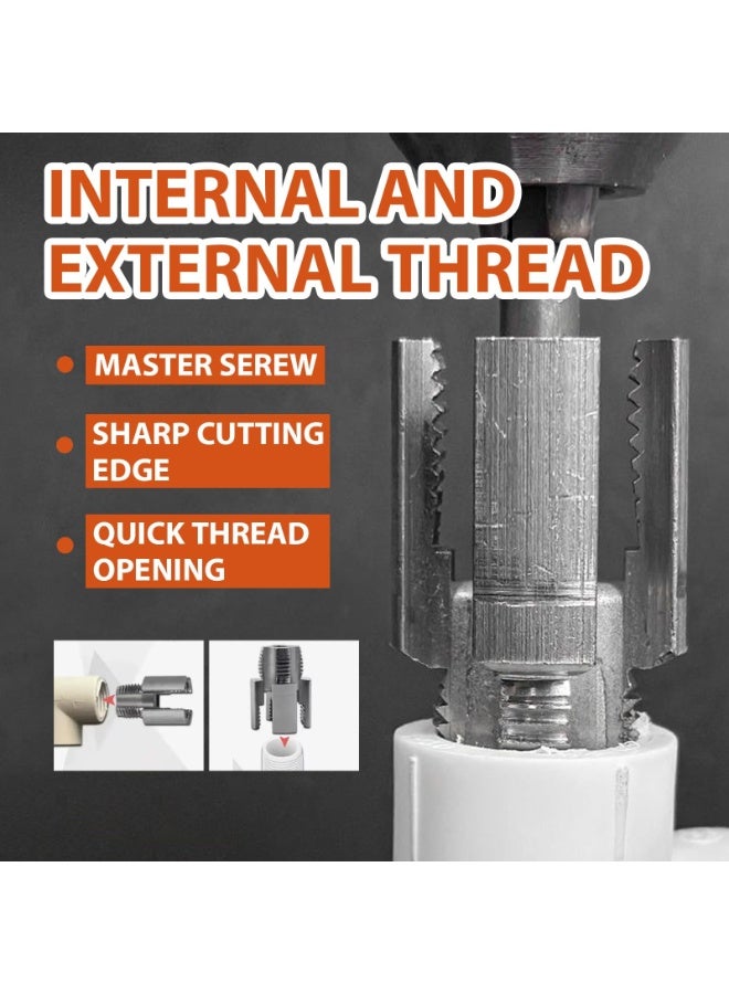 Integrated Internal & External Pipe Threading Tool，2025 New 2-in-1 Threading Tool， PVC Metal Pipe Thread Cutter Set,for Electric Drill (1/2"+ 3/4") - Image 3