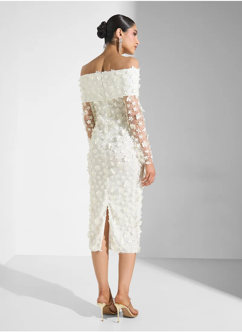 Ella Limited Edition Off Shoulder 3D Floral  Dress
