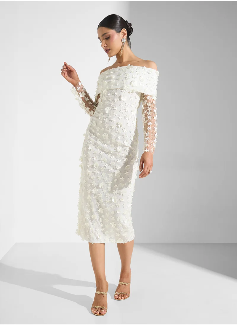 Ella Limited Edition Off Shoulder 3D Floral  Dress