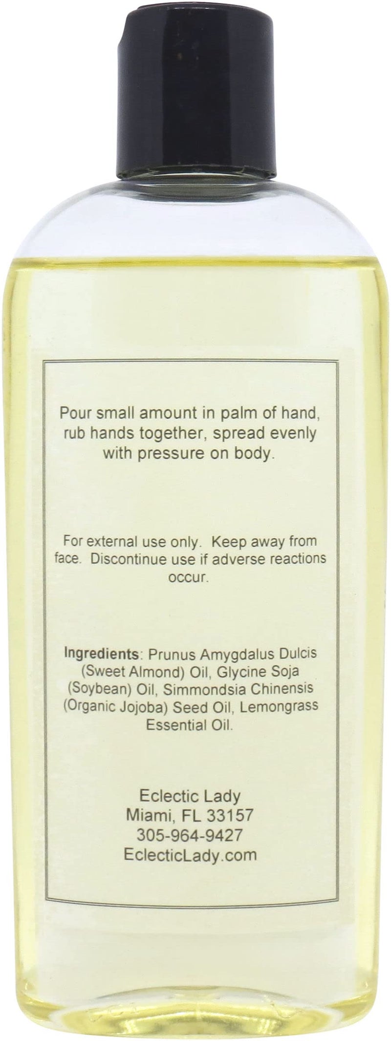 Eclectic Lady All Natural Lemongrass Massage Oil - Eclectic Lady 8 oz. 100% Natural Ingredients with Sweet Almond & Jojoba Oil, Relaxing Scent for Men & Women - Image 3