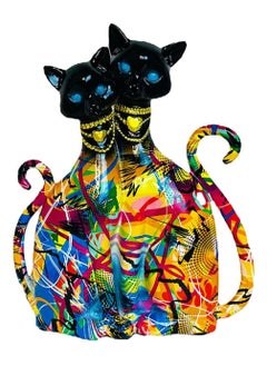 SYOSI Graffiti Egyptian Cat Sculpture, Cat Couple Sculptures, Statues Animal, Cat Art Figurines, Home Decoration for Living Room Bedroom Book Shelf TV Cabinet Desktop Decor, Table Centerpieces Ornaments  - Image 1