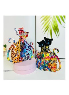 SYOSI Graffiti Egyptian Cat Sculpture, Cat Couple Sculptures, Statues Animal, Cat Art Figurines, Home Decoration for Living Room Bedroom Book Shelf TV Cabinet Desktop Decor, Table Centerpieces Ornaments  - Image 2