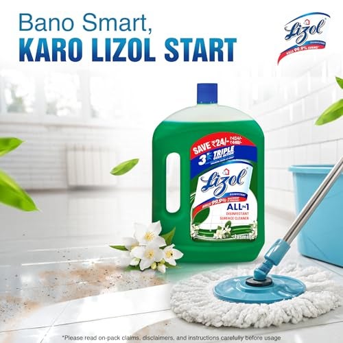 Lizol Disinfectant Surface & Floor Cleaner Liquid, Jasmine - 2 Litre | Suitable for All Floor Cleaner Mops | Kills 99.9% Germs| India's #1 Floor Cleaner - Image 2