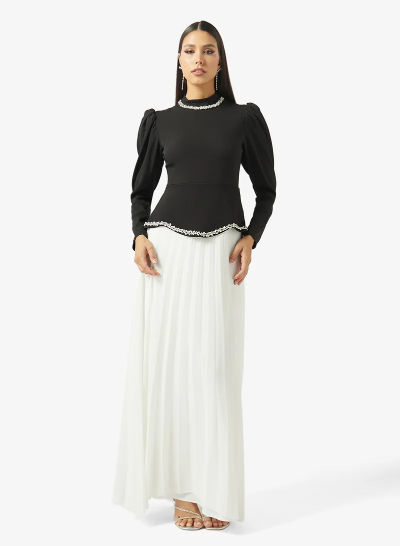 Khizana Contrast Toned Mock Peplum A-line Dress