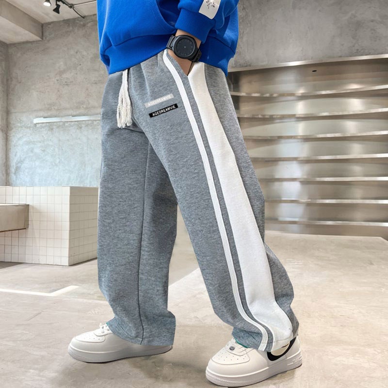 Boys Zhongda Children'S Fleece-Lined Thickened One-Piece Fleece Straight Long Pants Loose Sports Pants Spring - Image 4