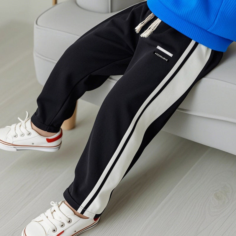Boys Zhongda Children'S Fleece-Lined Thickened One-Piece Fleece Straight Long Pants Loose Sports Pants Spring - Image 5