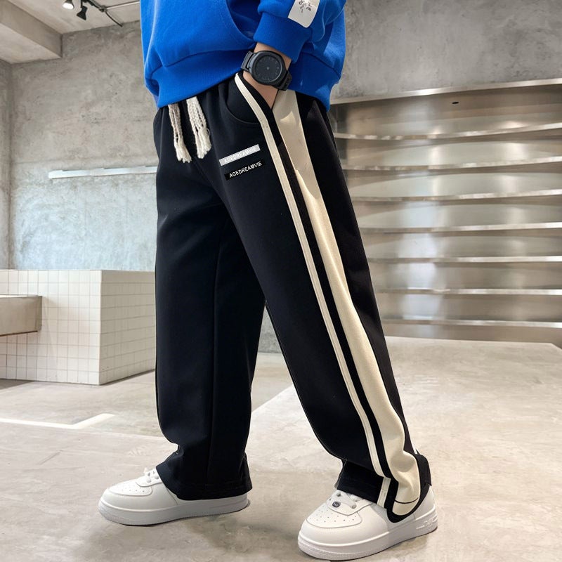 Boys Zhongda Children'S Fleece-Lined Thickened One-Piece Fleece Straight Long Pants Loose Sports Pants Spring - Image 1