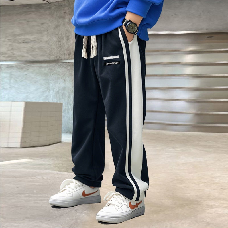 Boys Zhongda Children'S Fleece-Lined Thickened One-Piece Fleece Straight Long Pants Loose Sports Pants Spring - Image 3