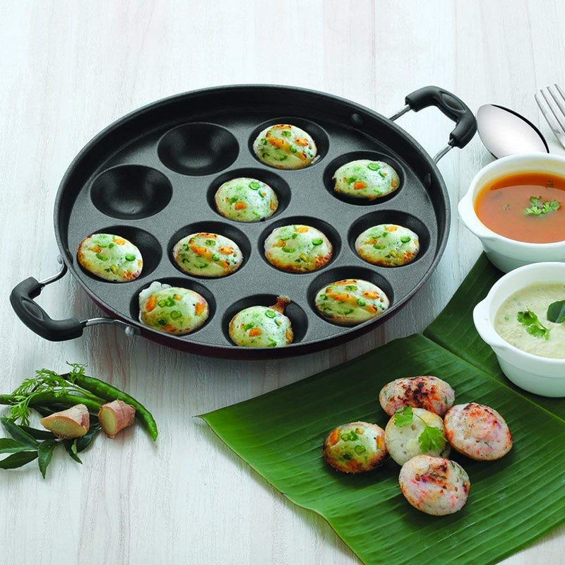 KD ZONE Non-Stick 12 Cavities Appam Patra with Lid Oil Brush and Scrub appam Maker Non Stick Prestige with lid Appam Maker - Image 5