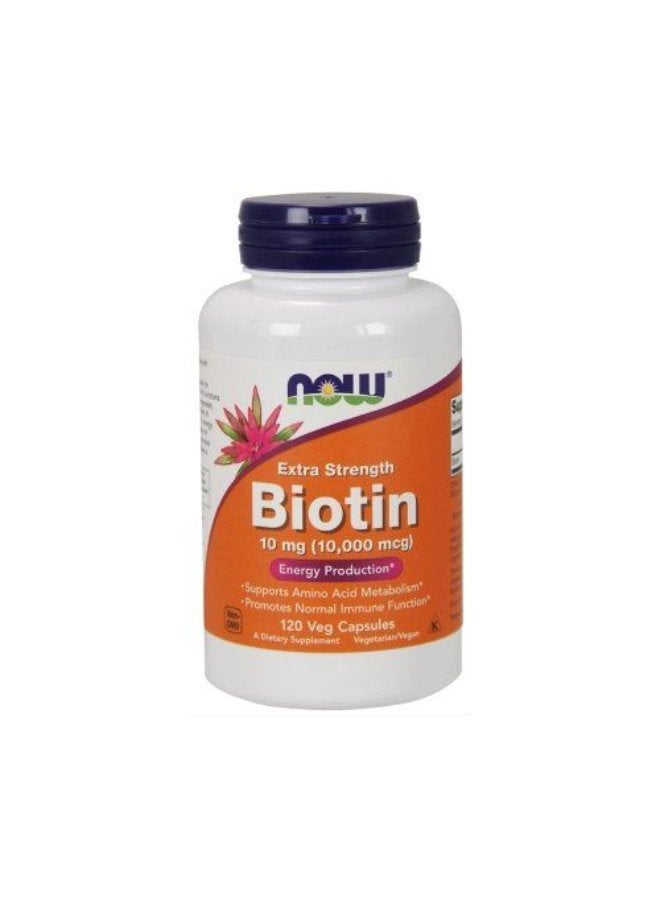 Now Extra Strength Biotin 10 Mg Energy Production Dietary Supplement 120 Capsules - Vegan - Image 1