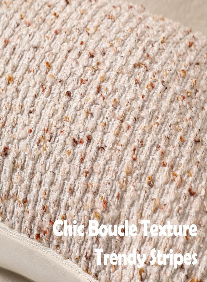 DEZENE Striped Throw Pillow Covers 12x20 Set of 2 Beige Textured Boucle Chic Morden Boho Accent Farmhouse Rectangular Lumbar Decorative Couch Pillow Covers for Home Decor Bed Sofa Living Room - Image 2