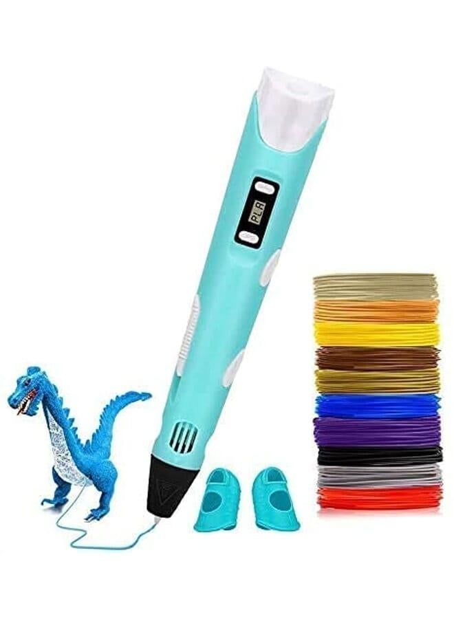 Generic 3D Pen, 3D Printing Doodler Pen with LCD Screen and 150 Feet 15 Color 1.75mm PLA Filament Refill, Christmas Gift 3D Drawing Printer Pen for Kids Adult Artist (Blue)