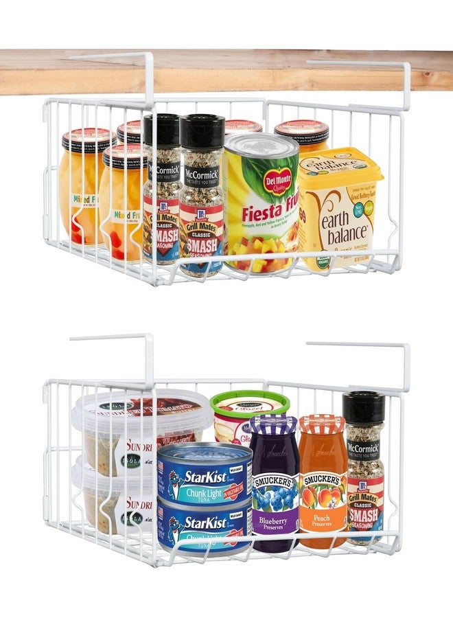 Resulzon Under Shelf Basket Storage, Steel Under Shelf Hanging Wire Baskets Shelves for Laundry Room Kitchen Desk Pantry Bookshelf (White, 2 Pack) - Image 1
