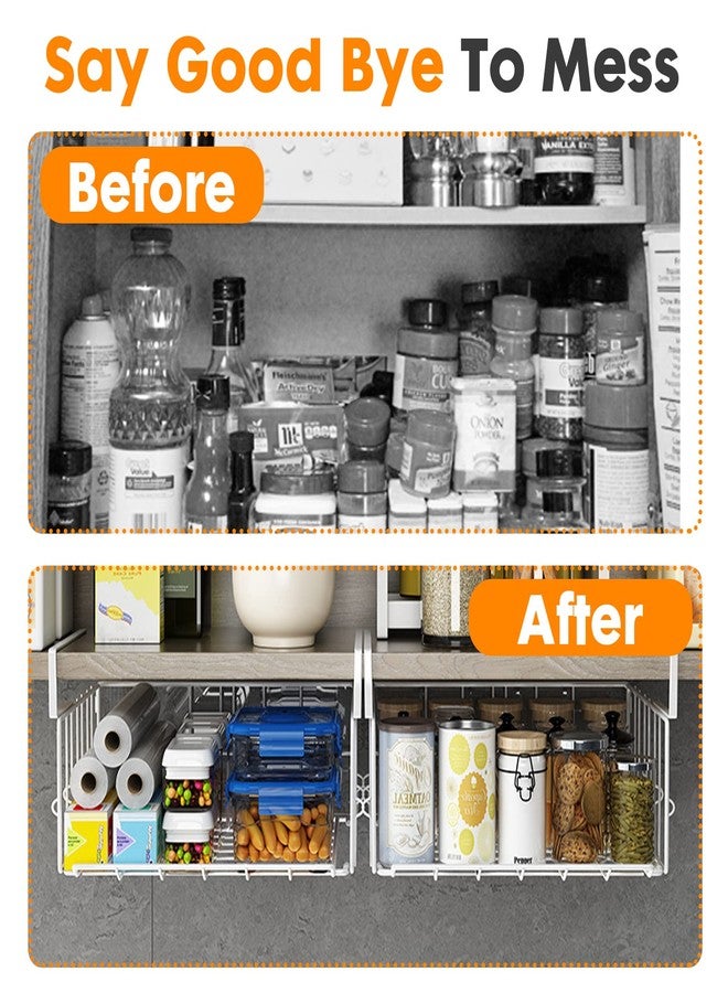 Resulzon Under Shelf Basket Storage, Steel Under Shelf Hanging Wire Baskets Shelves for Laundry Room Kitchen Desk Pantry Bookshelf (White, 2 Pack) - Image 2