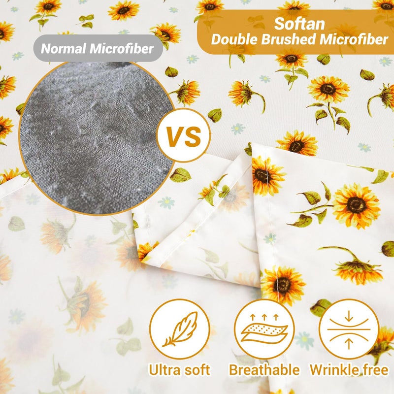 Softan Yellow Floral Sheet Set King, Sunflower Printed Bed Sheets King, Brushed Microfiber Fitted Sheet with 15" Deep Pocket & Non-Slip Straps, Yellow Flower Patterned Sheet & Pillowcase Sets - Image 3