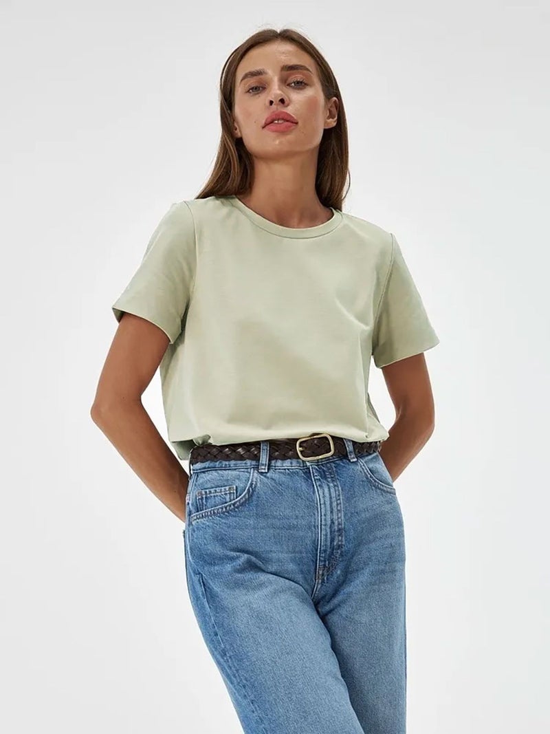 Pure Cotton Casual Base Shirt Short-Sleeve Solid Color Crewneck T-Shirt New Summer All-Match Top Commuter Couple Dress - Image 1
