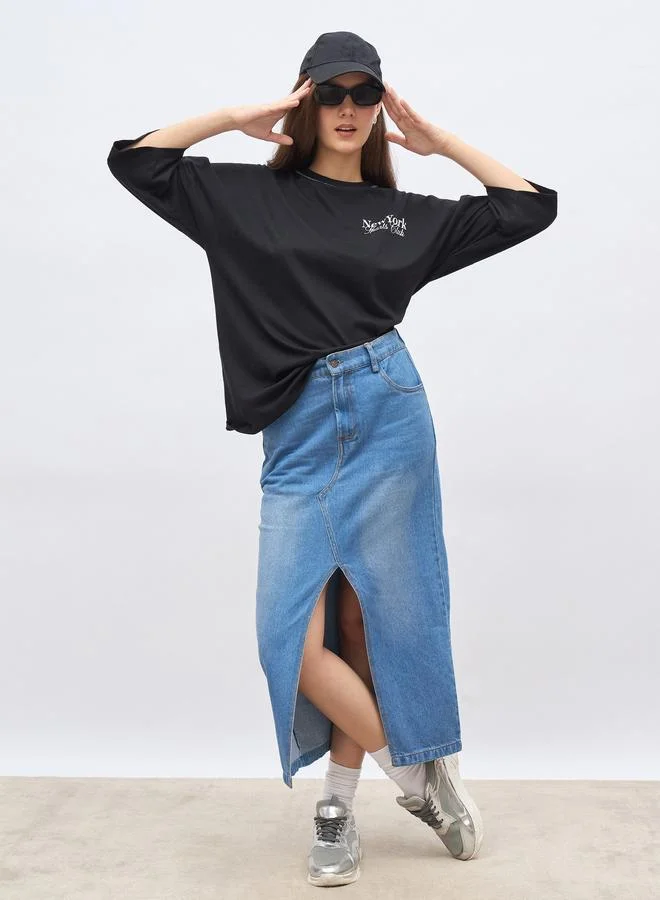 ستايلي Styli Back Graphic Print Oversized Longline T-Shirt