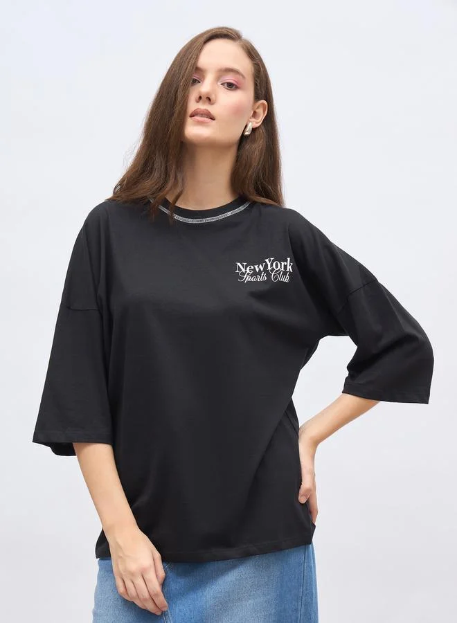 ستايلي Styli Back Graphic Print Oversized Longline T-Shirt