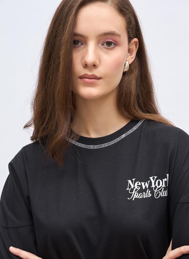 Styli Back Graphic Oversized Longline 100% Cotton T-Shirt - Image 4