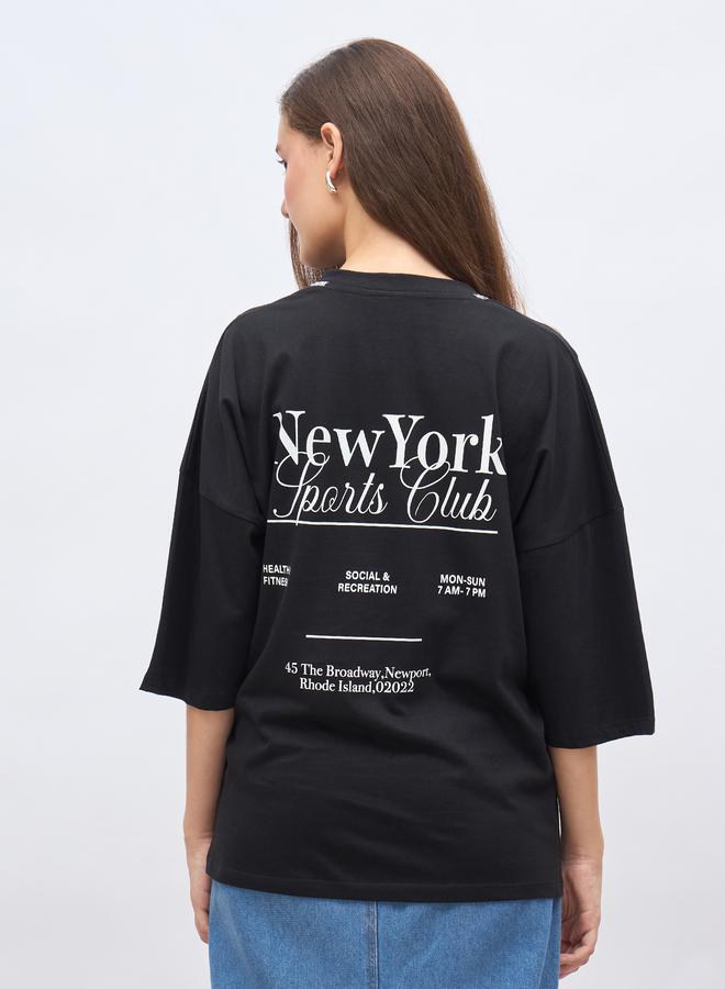 Styli Back Graphic Oversized Longline 100% Cotton T-Shirt - Image 5