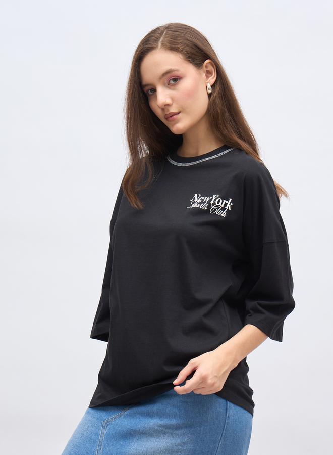 Styli Back Graphic Oversized Longline 100% Cotton T-Shirt - Image 3