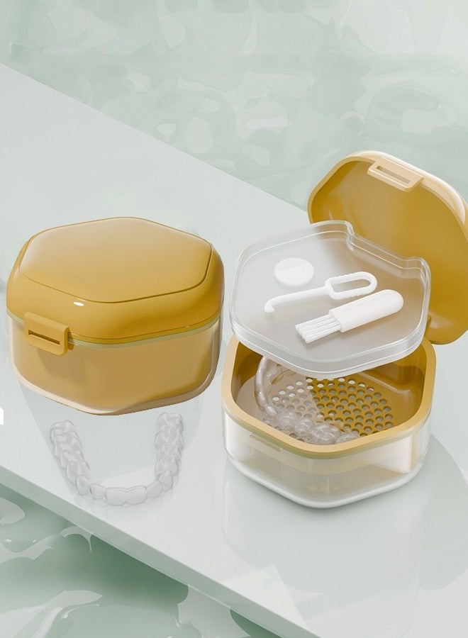 Generic Denture Bath Box Cup with Strainer Basket Denture Holder Storage Soak Container for Travel Cleaning Retainer Cleaner Case Mouth Guard Case  - Image 4
