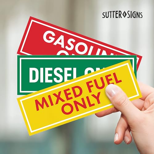 Sutter Signs 9pc Diesel Only/Gasoline Only/Mixed Fuel Only Stickers for Fuel Tank | Weatherproof Adhesive Decals for Trucks, Tractors, Fuel Cans, Gas Caps - Image 3