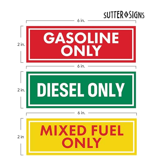 Sutter Signs 9pc Diesel Only/Gasoline Only/Mixed Fuel Only Stickers for Fuel Tank | Weatherproof Adhesive Decals for Trucks, Tractors, Fuel Cans, Gas Caps - Image 2