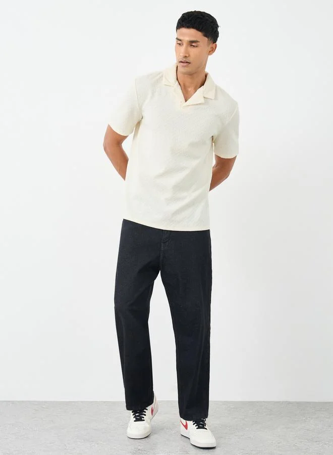ستايلي Styli Premium Chevron Textured Knit Revere Collar Relaxed Polo
