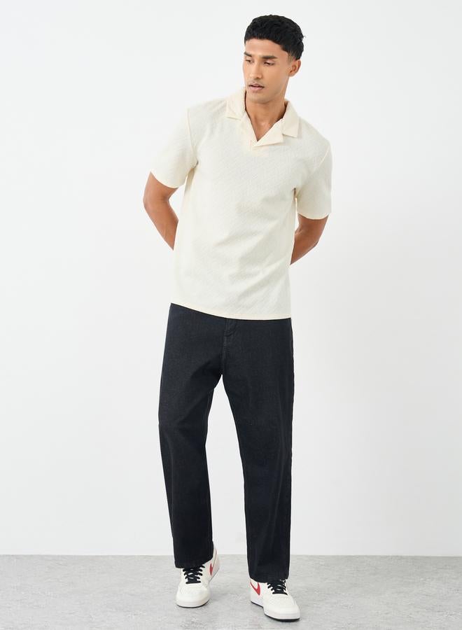 Styli Premium Chevron Textured Knit Revere Collar Relaxed Polo - Image 2