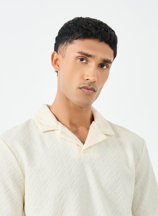Styli Premium Chevron Textured Knit Revere Collar Relaxed Polo - Image 3