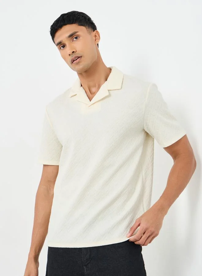 ستايلي Styli Premium Chevron Textured Knit Revere Collar Relaxed Polo