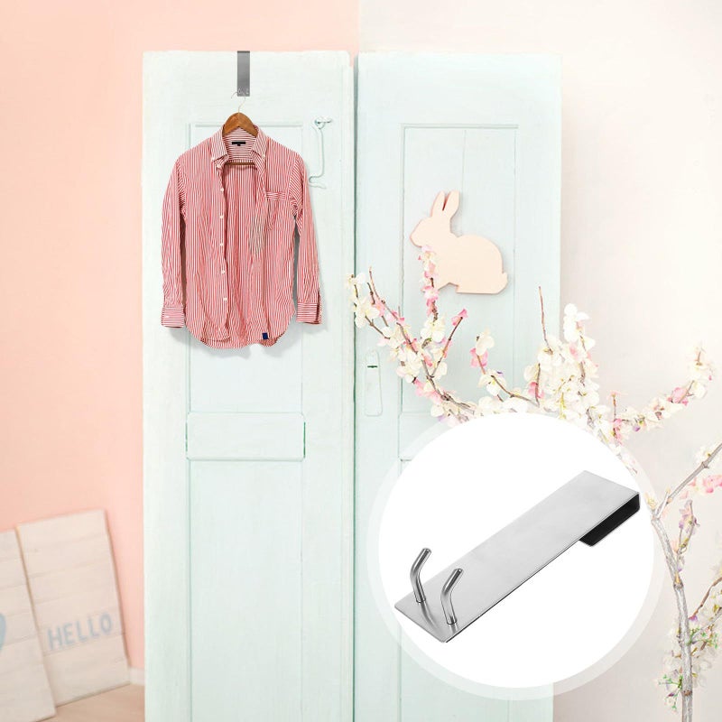 304 Stainless Steel Over Door Double Hook for Bathroom Towel Hanger Punch Free Metal Organizer - Image 5
