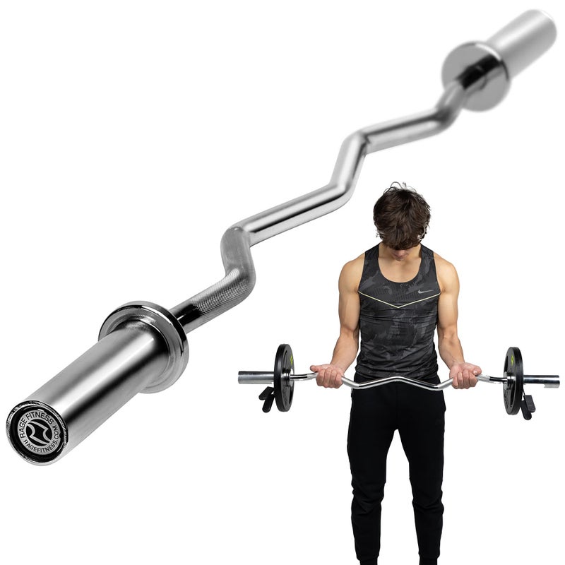 Rage Fitness عصا راج فيتنس EZ كيرل - 47 بوصة، 2 بوصة | 17 رطل من الفولاذ السبيكي مع تشطيب كروم وبوشات نايلون عصا EZ بسعة قصوى 400 رطل - قضبان كيرل لصالة الألعاب الرياضية المنزلية لرفع الأثقال وحركات الجسم العلوية والسفلية الأخرى - Image 1
