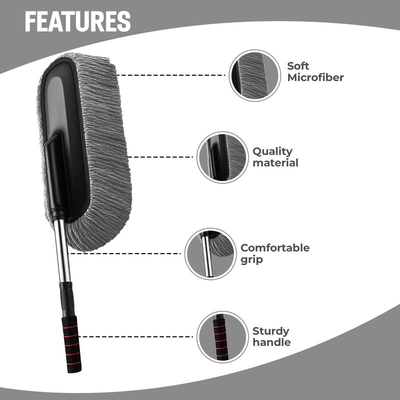 Maxoshine Microfiber Car Duster Brush with Extendable Handle | Dusting Brush for Interior & Exterior | Scratch-Free Cleaning Microfiber Duster for Car & Home Cleaning (Grey) - Image 2