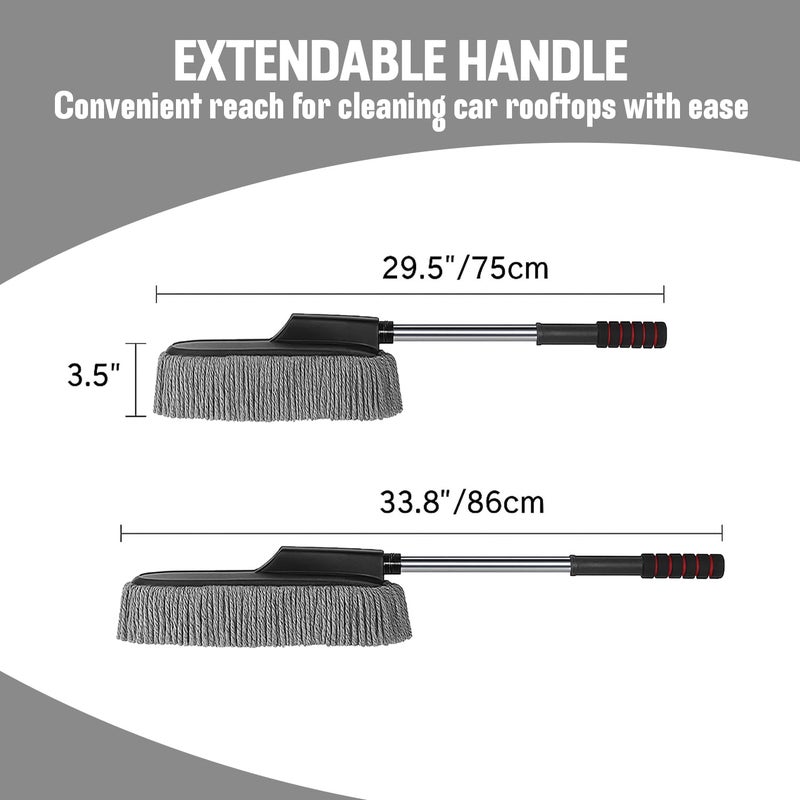Maxoshine Microfiber Car Duster Brush with Extendable Handle | Dusting Brush for Interior & Exterior | Scratch-Free Cleaning Microfiber Duster for Car & Home Cleaning (Grey) - Image 3