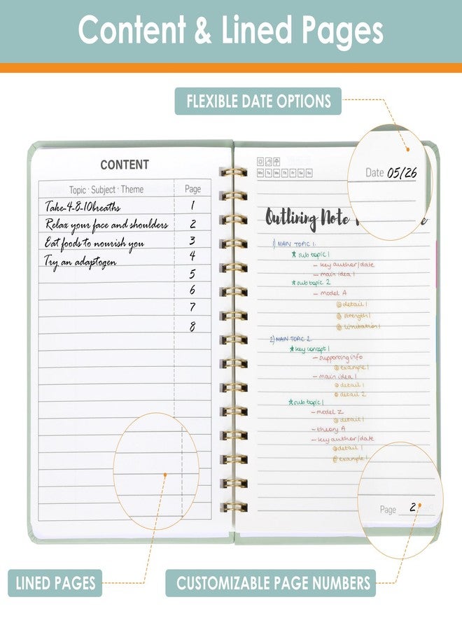 LABUK Spiral Notebook for Women, A5 Spiral Journal Notebooks, 160Pages Lined Hardcover Journaling for Work, 5.5 x 8in Journals for Writing, Light Green - Image 5