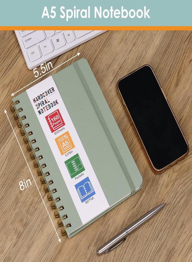LABUK Spiral Notebook for Women, A5 Spiral Journal Notebooks, 160Pages Lined Hardcover Journaling for Work, 5.5 x 8in Journals for Writing, Light Green - Image 2
