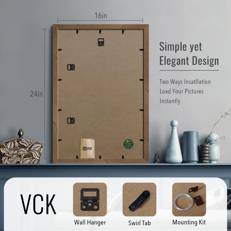 VCK 16x24 Poster Frame 3 Pack - Brown Walnut, Natural Textured Solid Wood Picture Frame, Wall Gallery Frame - Image 3
